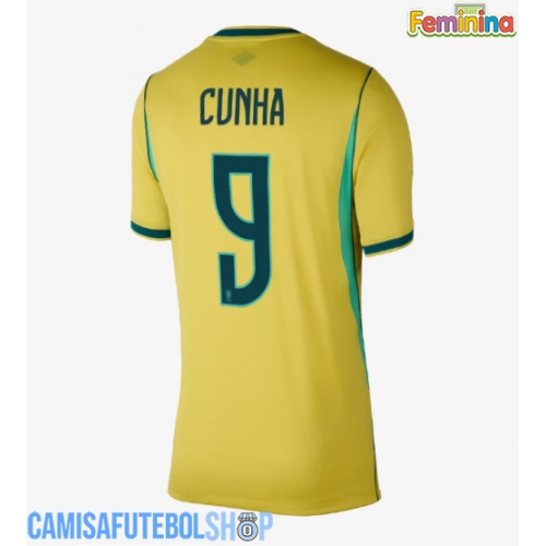 Camisa de time de futebol Brasil Matheus Cunha #9 Replicas 1º Equipamento Feminina Mundo 2026 Manga Curta